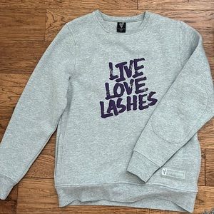 Younique “live, love lashes” crewneck sweatshirt with pockets and elbow patches